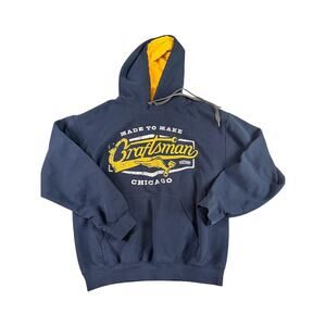 Craftsman Hoodie Men's Medium Blue Yellow Chicago Made To Make Tools Sweatshirt